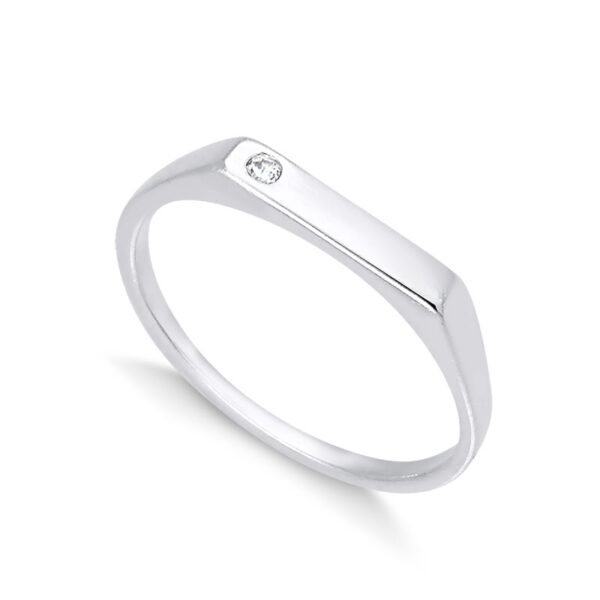Anel Reto com zirconia cravejada Prata 925
