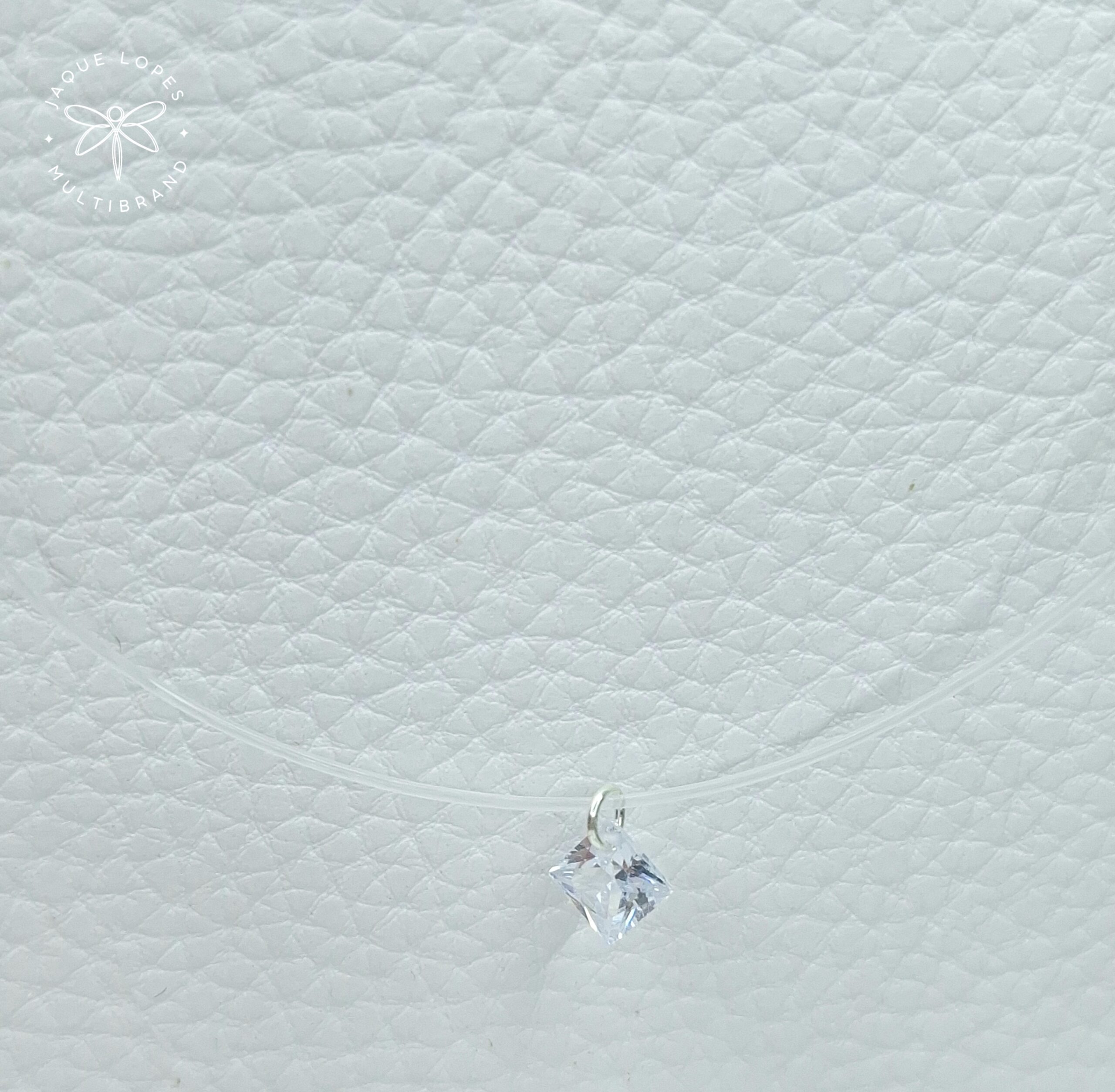 Colar ponto de luz fio de nylon quadrado 40cm acabamento Prata 925