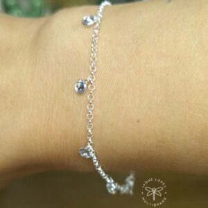 Pulseira 8 pingentes pontos de luz zircônia cristal 19cm Prata 925