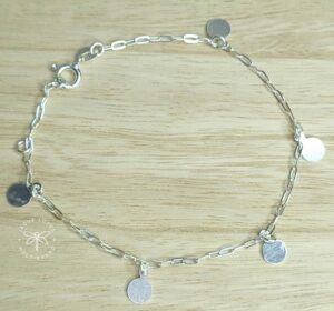 Pulseira 5 pingentes medalhas lisas 19cm Prata 925