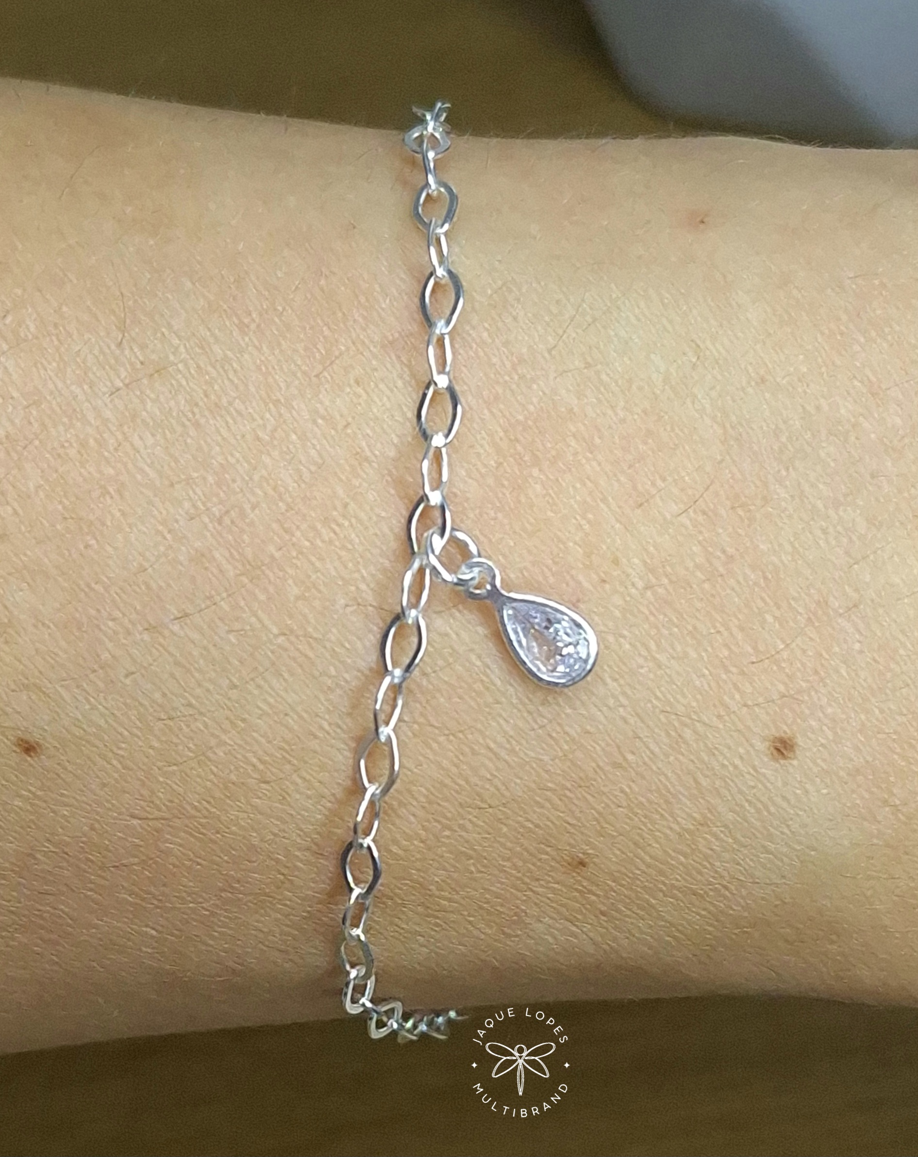 Pulseira Corrente pingente ponto de luz gota 18cm Prata 925