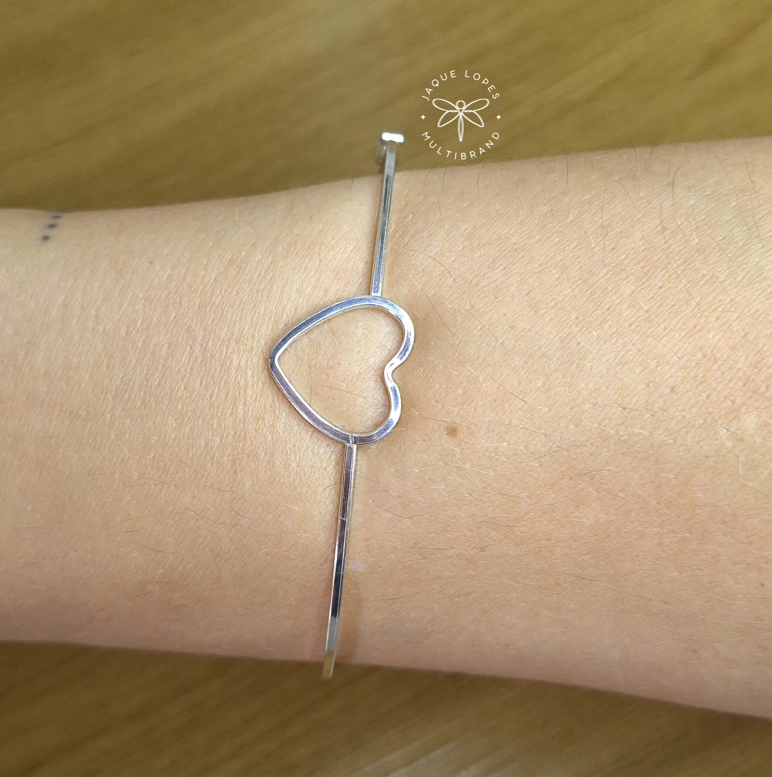 Bracelete 1,5mm coração fio quadrado Prata 925