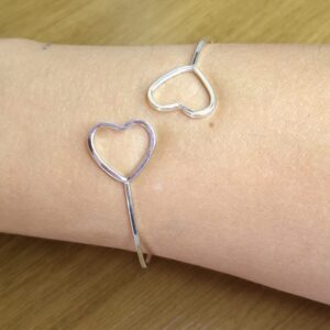 Bracelete 1,5mm coração duplo fio quadrado Prata 925