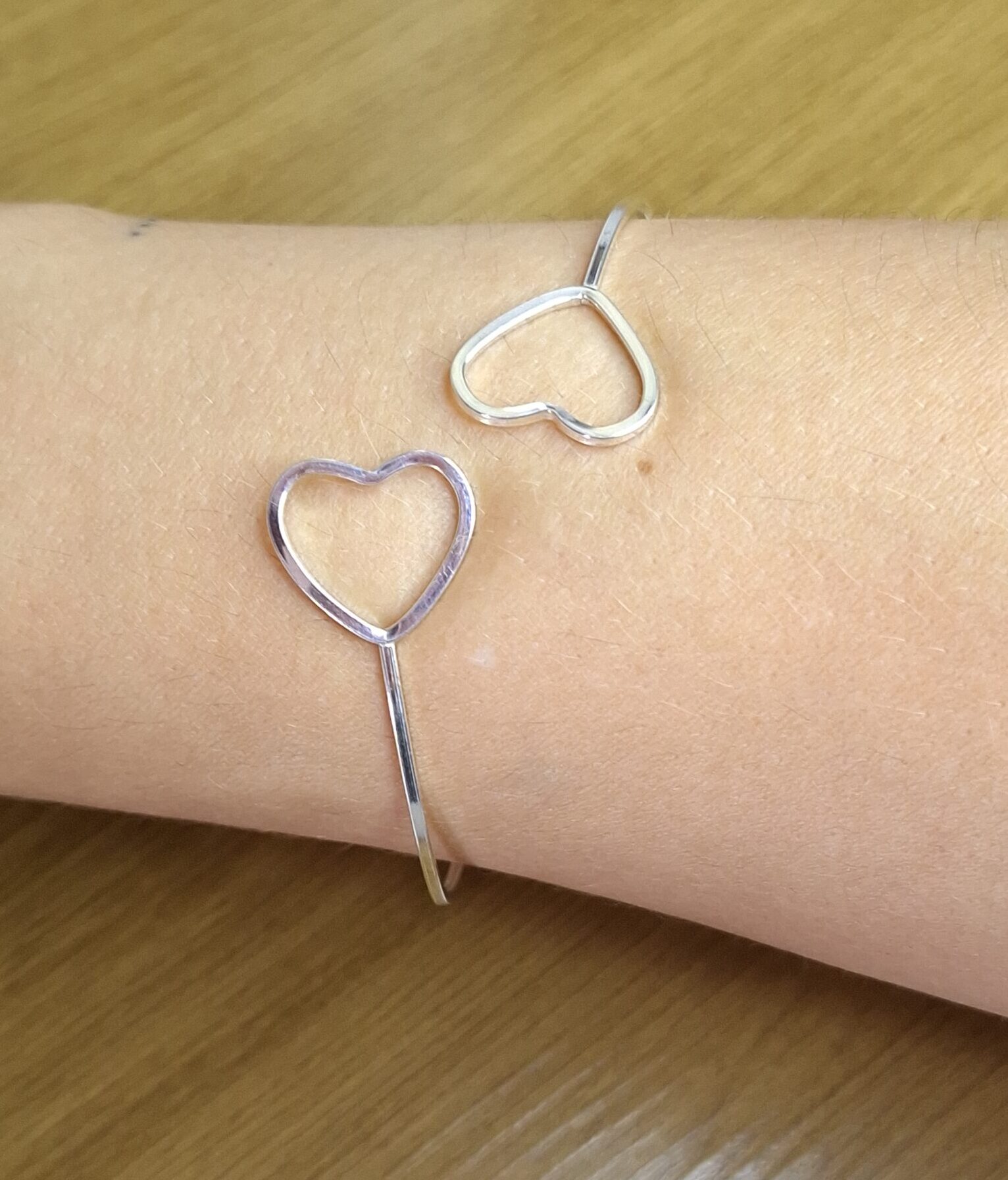 Bracelete 1,5mm coração duplo fio quadrado Prata 925