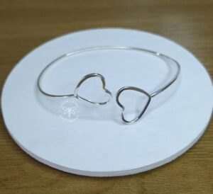 Bracelete 1,5mm coração duplo fio quadrado Prata 925