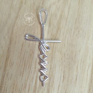 Pingente Cruz Jesus escrito 30mmx18mm Prata 925