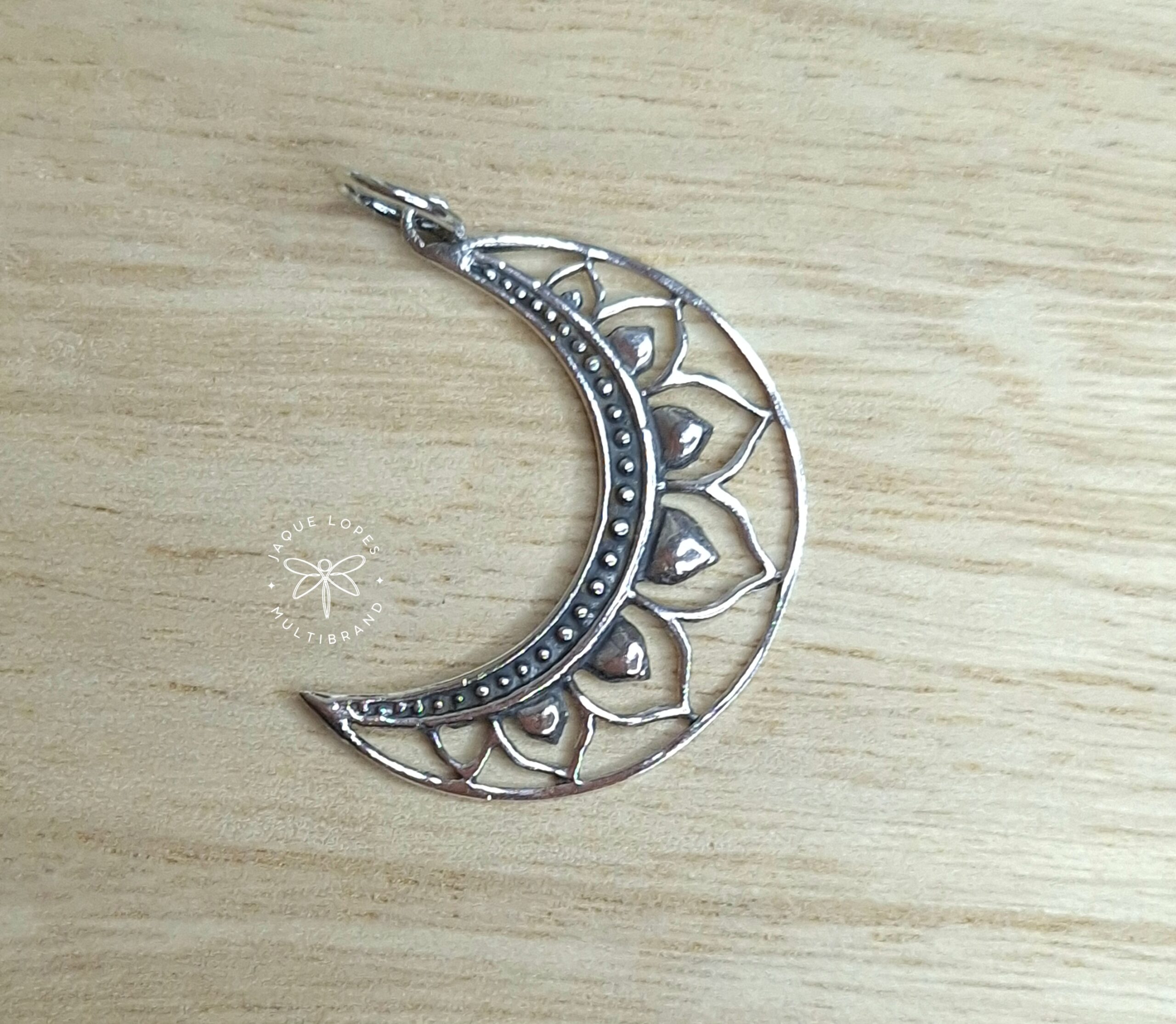 Pingente Lua Bali envelhecida 26mm Prata 925