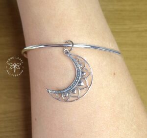 Pingente Lua Bali envelhecida 26mm Prata 925