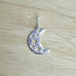 Pingente Lua 15mm com estrelas vazadas Prata 925
