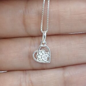 Pingente Coração com Patinha cravejada 1mmx1mm Prata 925