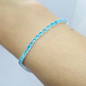 Pulseira Riviera Zirconia Azul 21cm com extensor folheada Prata 925