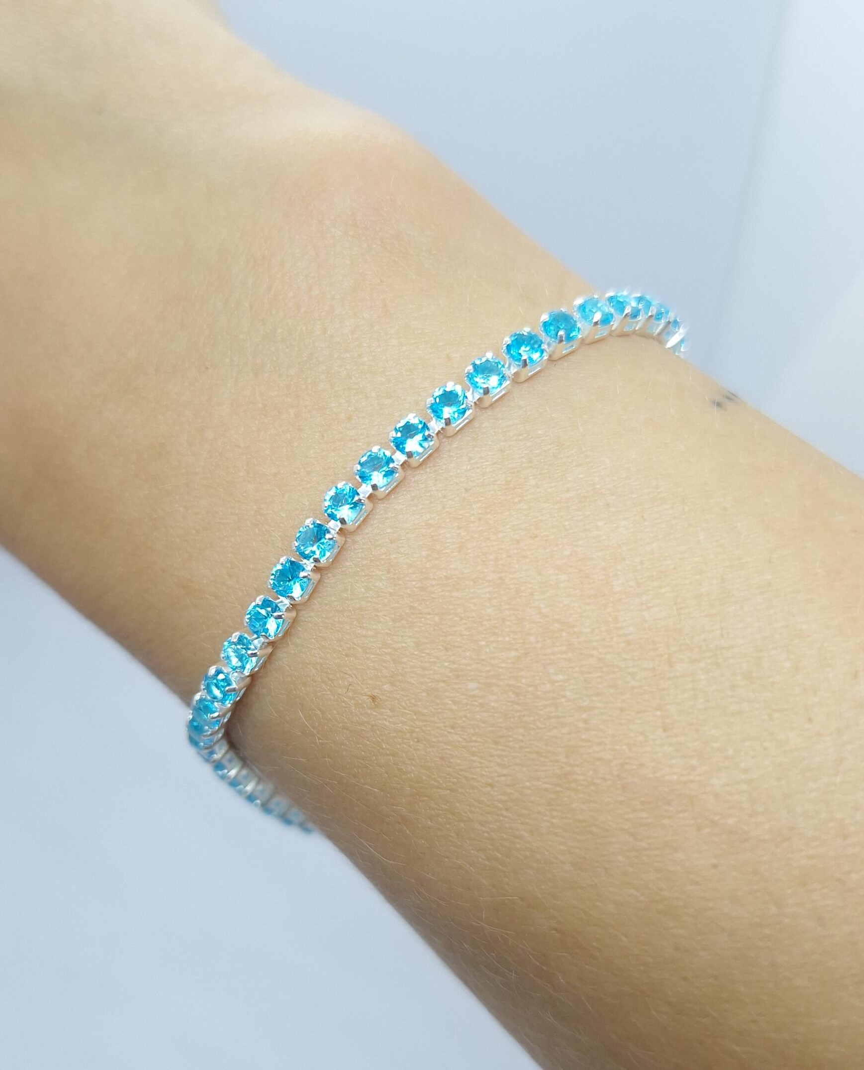 Pulseira Riviera Zirconia Azul 21cm com extensor folheada Prata 925
