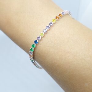 Pulseira Riviera Zirconia Colorida 21cm com extensor folheada Prata 925