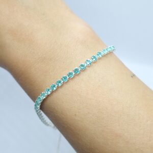 Pulseira Riviera Zirconia Verde Tiffany 21cm com extensor folheada Prata 925