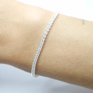 Pulseira Riviera Carre 1,5mmx1,5mm Zirconia Cristal 17cm com extensor 6cm folheada Prata 925