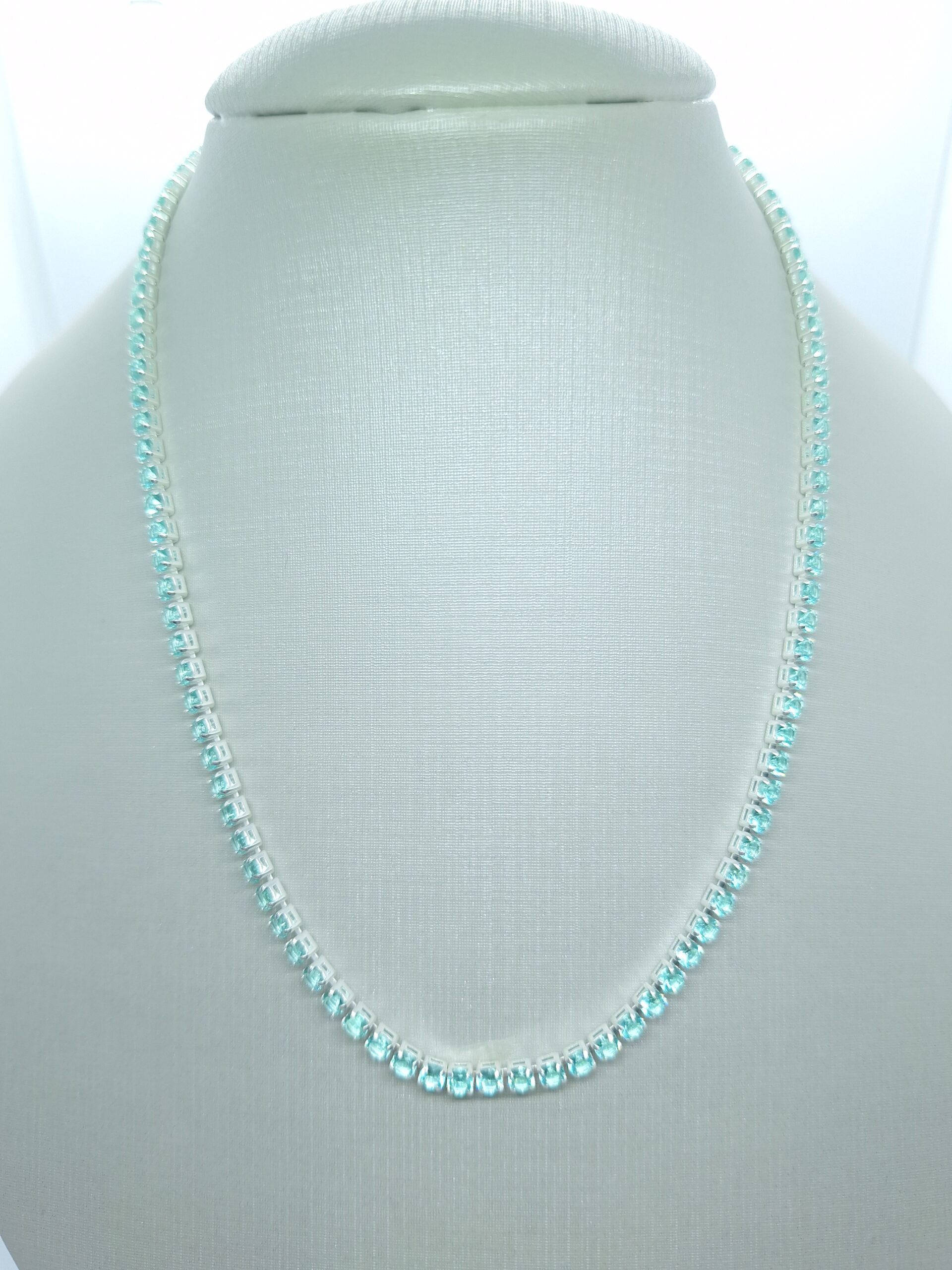 Colar Riviera Verde agua zircônia 3mm 40cm folheada Prata 925