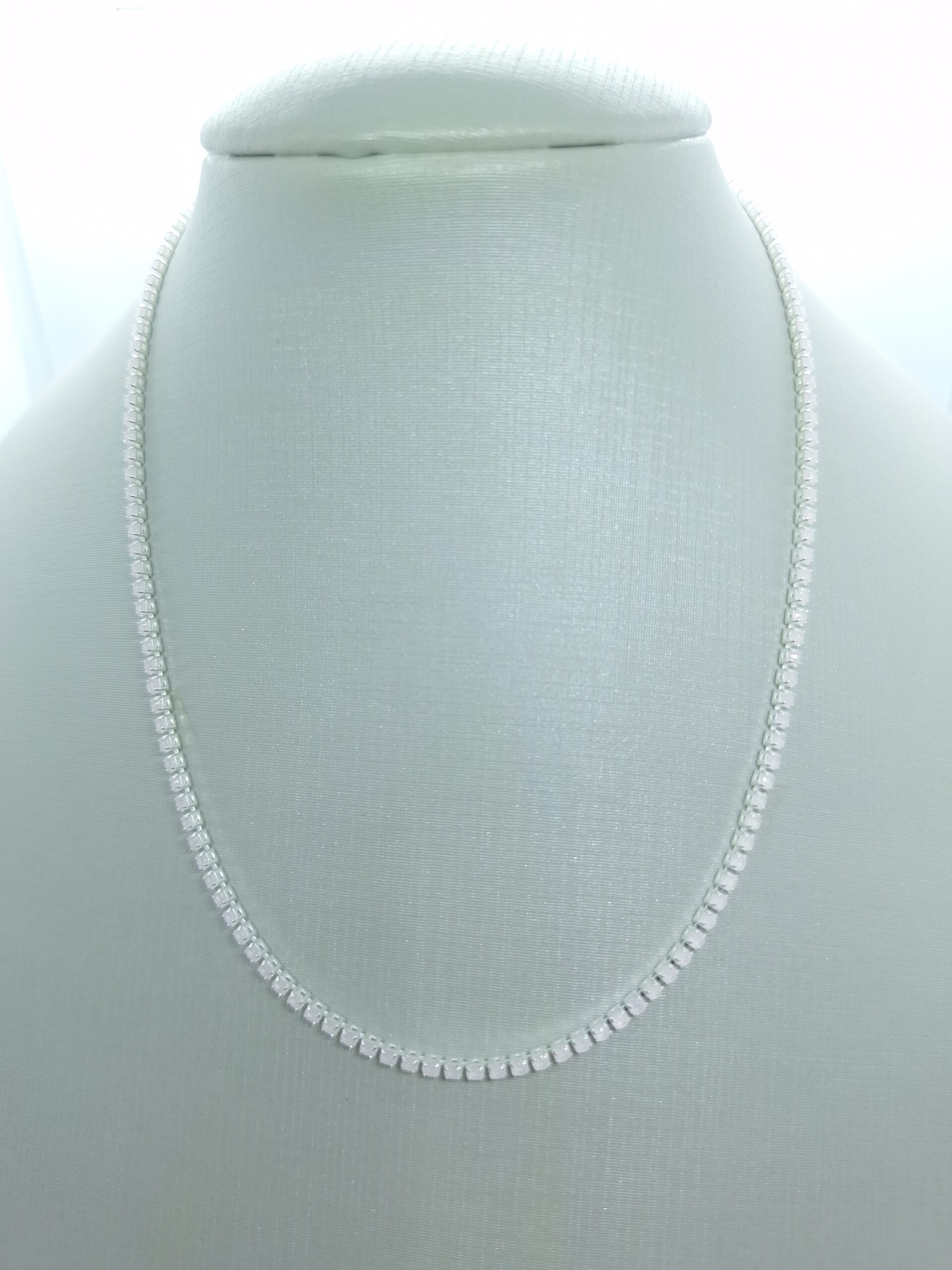 Colar Riviera branco leitosa 2mm 40cm folheada Prata 925