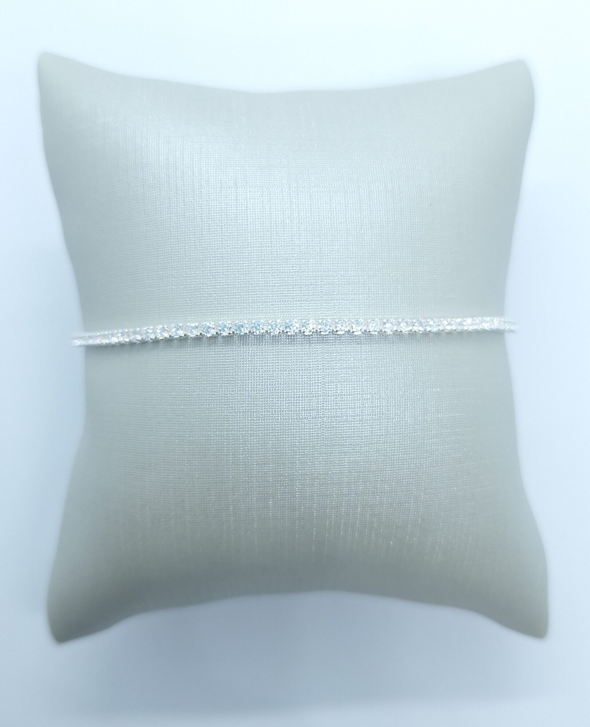 Pulseira Riviera 2mm Zirconia Cristal 17cm com extensor 6cm folheada Prata 925