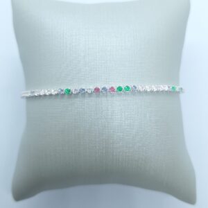 Pulseira Riviera 2mm Zirconia Colorida 18cm com extensor 5cm folheada Prata 925