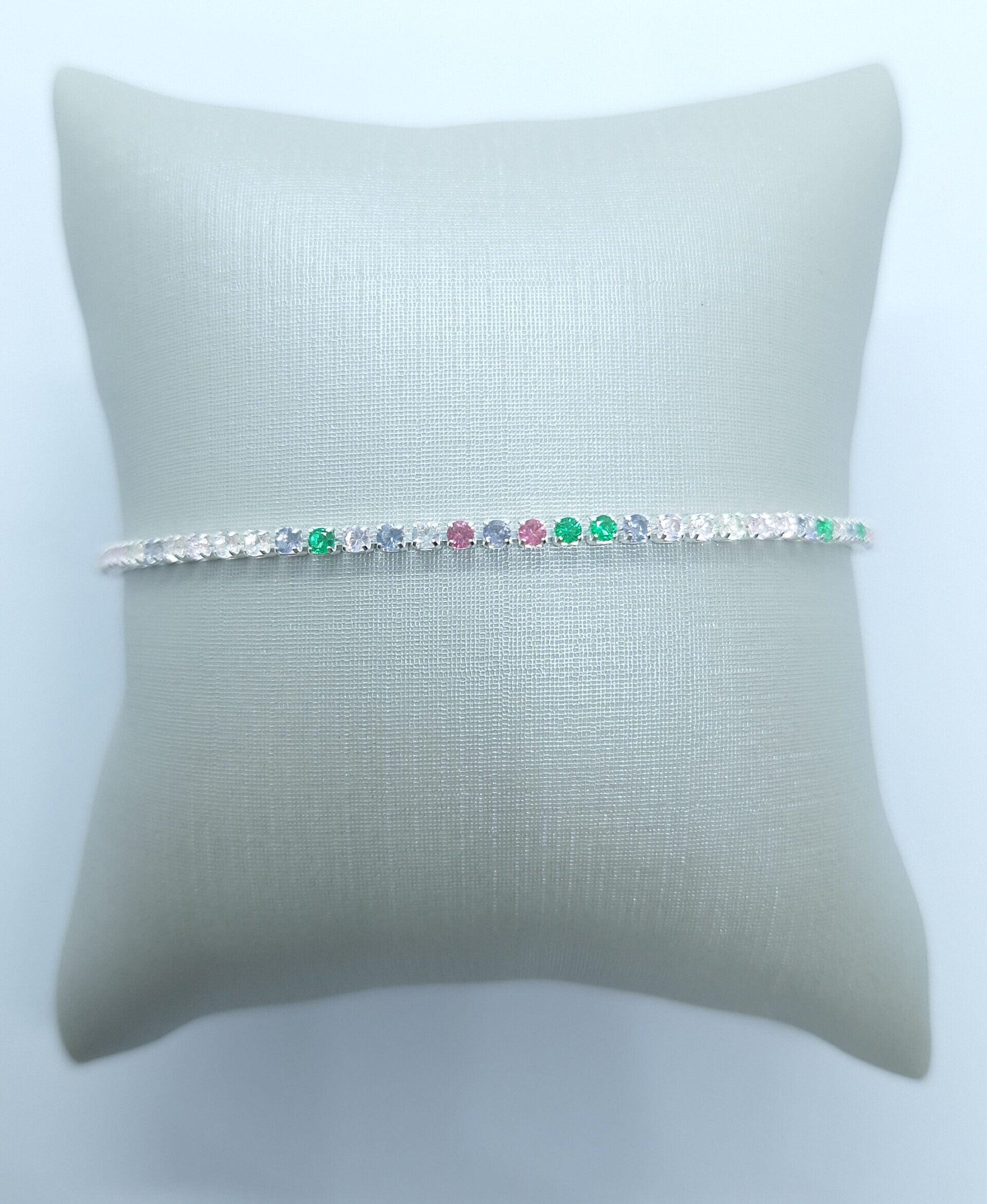 Pulseira Riviera 2mm Zirconia Colorida 18cm com extensor 5cm folheada Prata 925