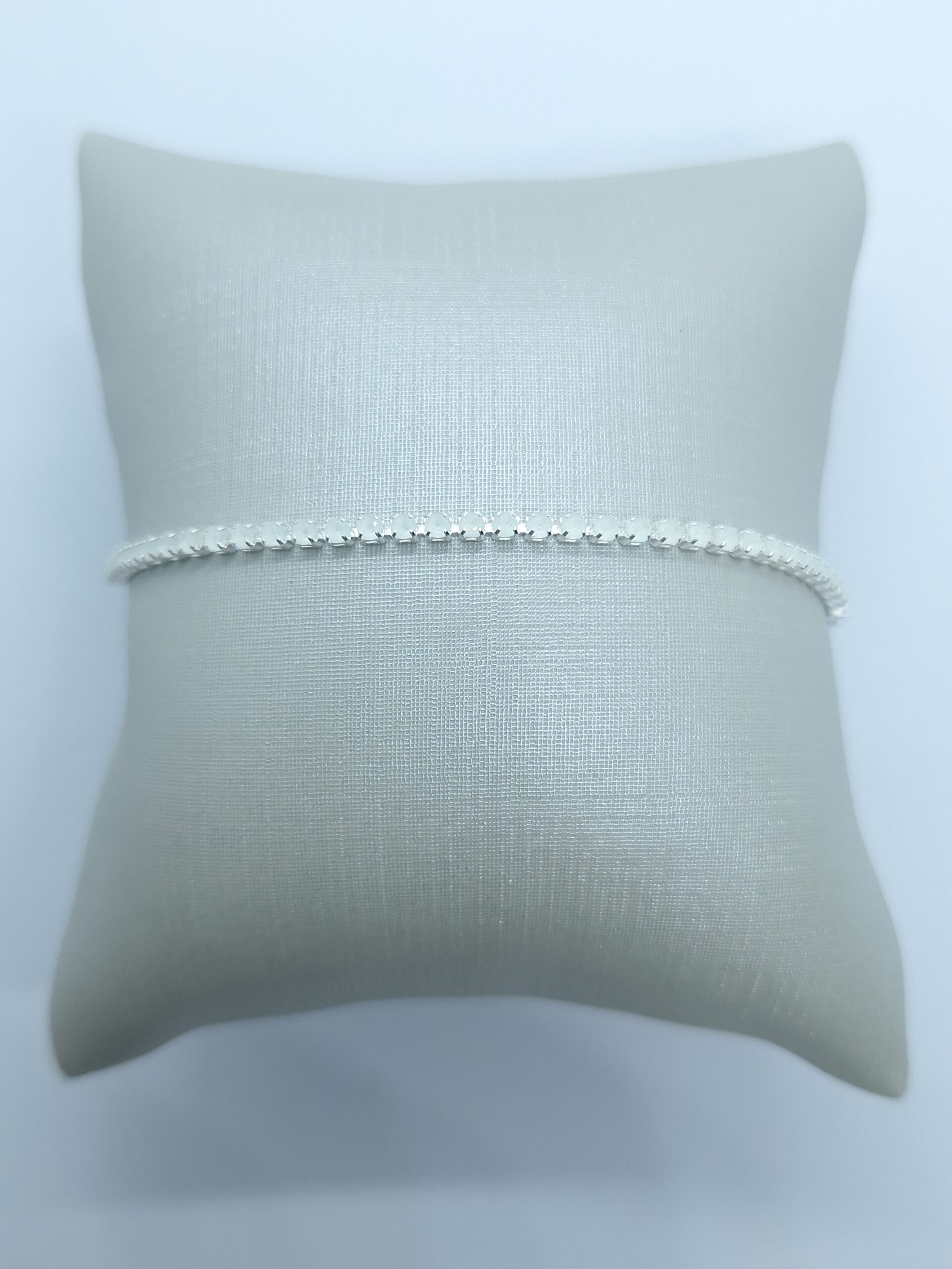 Pulseira Riviera 2mm Zirconia Branca 18cm com extensor 5cm folheada Prata 925