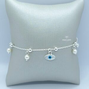 Pulseira pingentes pérolas e esferas extensor Prata 925