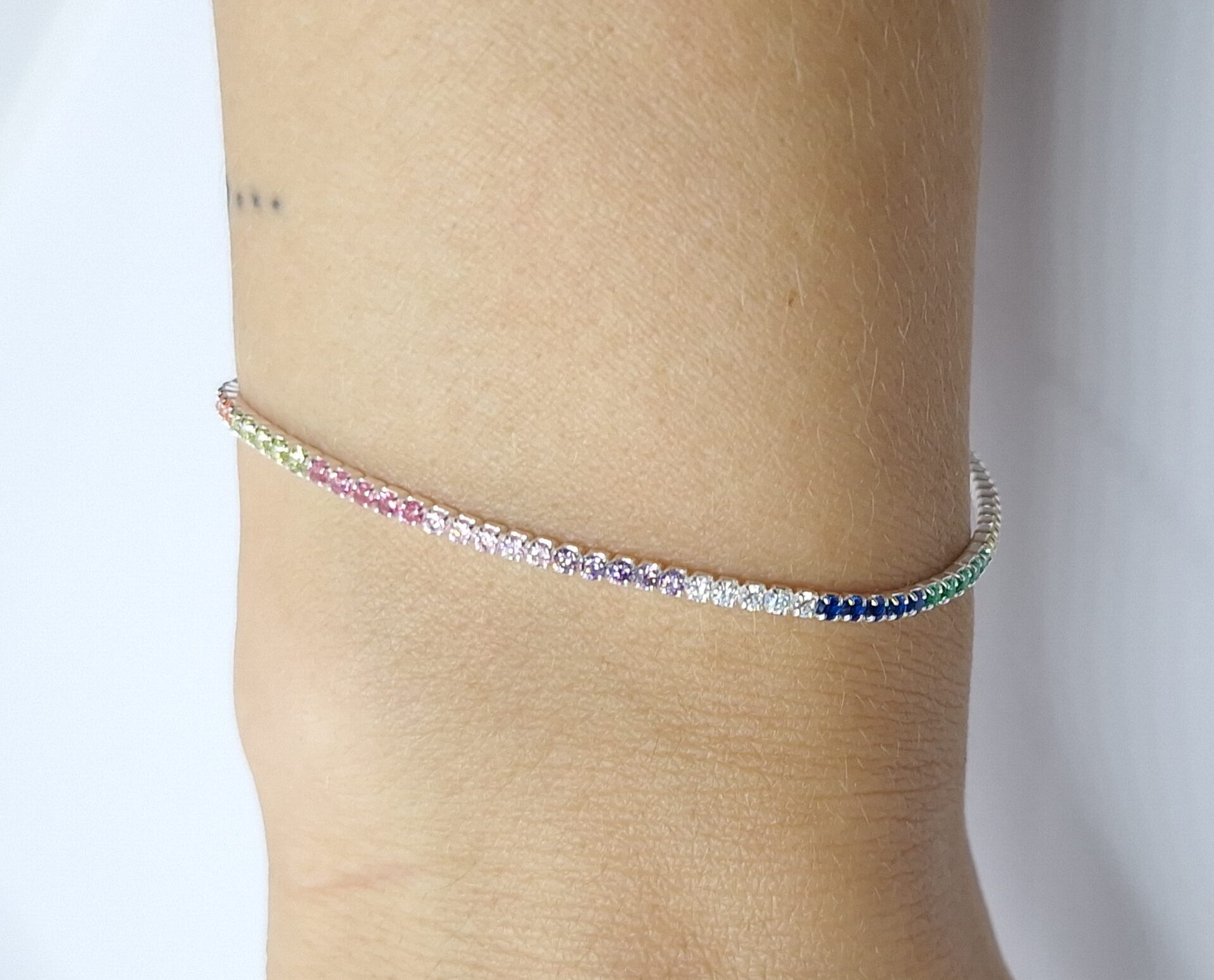 Pulseira Riviera 2mm Zirconias Coloridas 16cm com extensor 3cm Prata 925