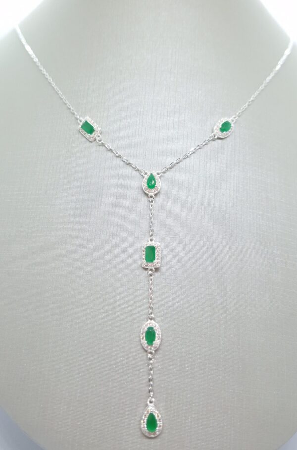 Colar Linha Festa Zirconia verde esmeralda cravejadas Prata 925