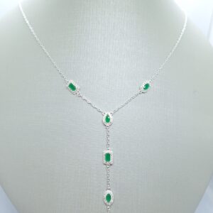 Colar Linha Festa Zirconia verde esmeralda cravejadas Prata 925