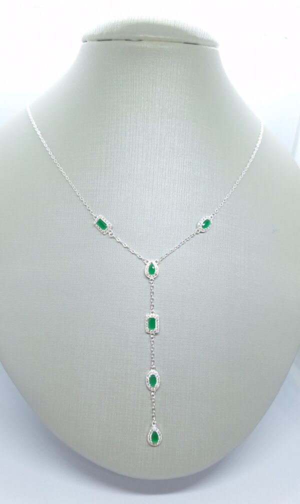 Colar Linha Festa Zirconia verde esmeralda cravejadas Prata 925
