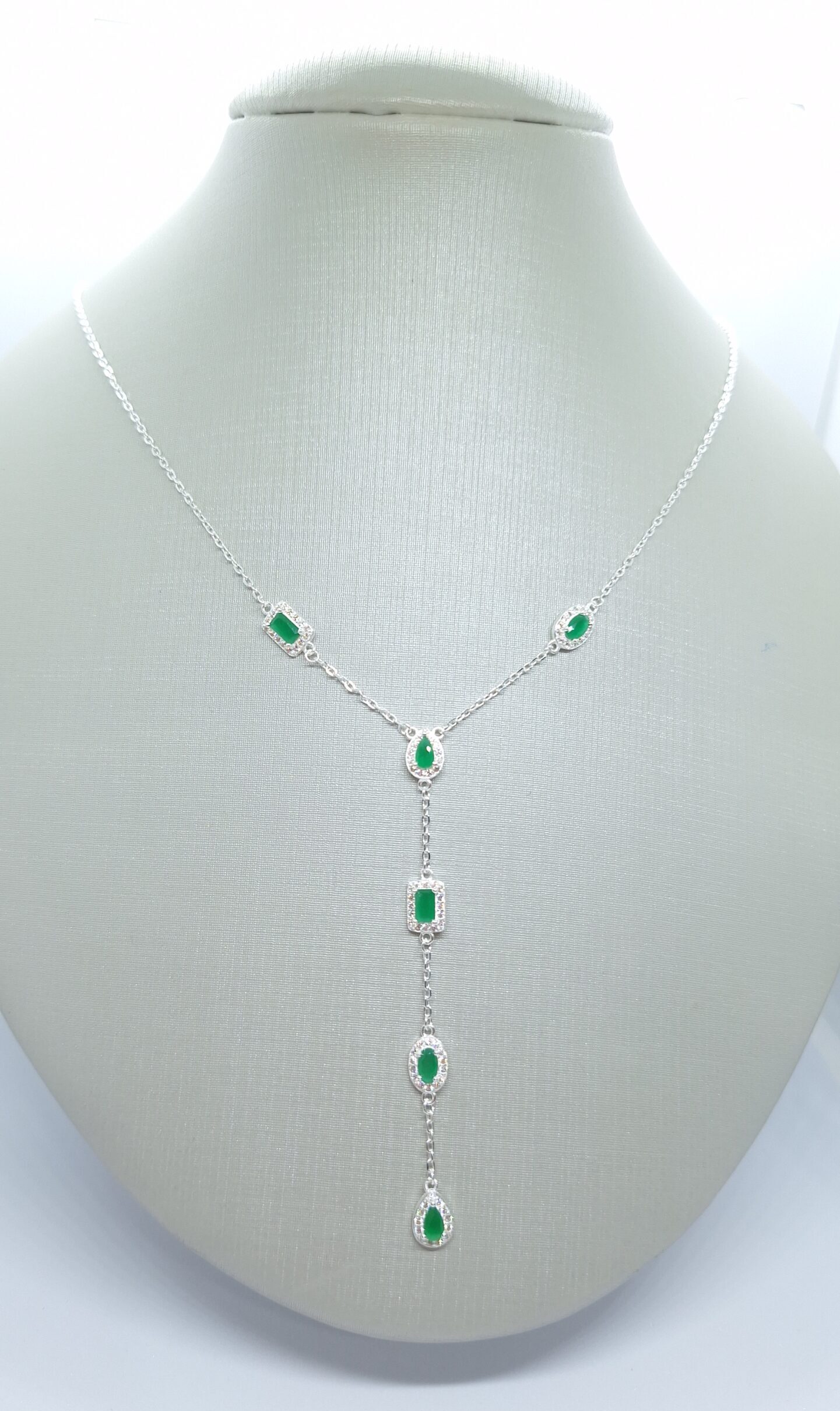 Colar Linha Festa Zirconia verde esmeralda cravejadas Prata 925