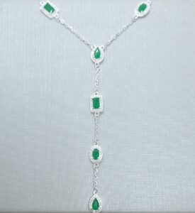 Colar Linha Festa Zirconia verde esmeralda cravejadas Prata 925