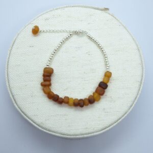 Pulseira Âmbar Báltico com microesferas e extensor Prata 925