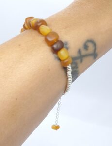 Pulseira Âmbar Báltico com microesferas e extensor Prata 925