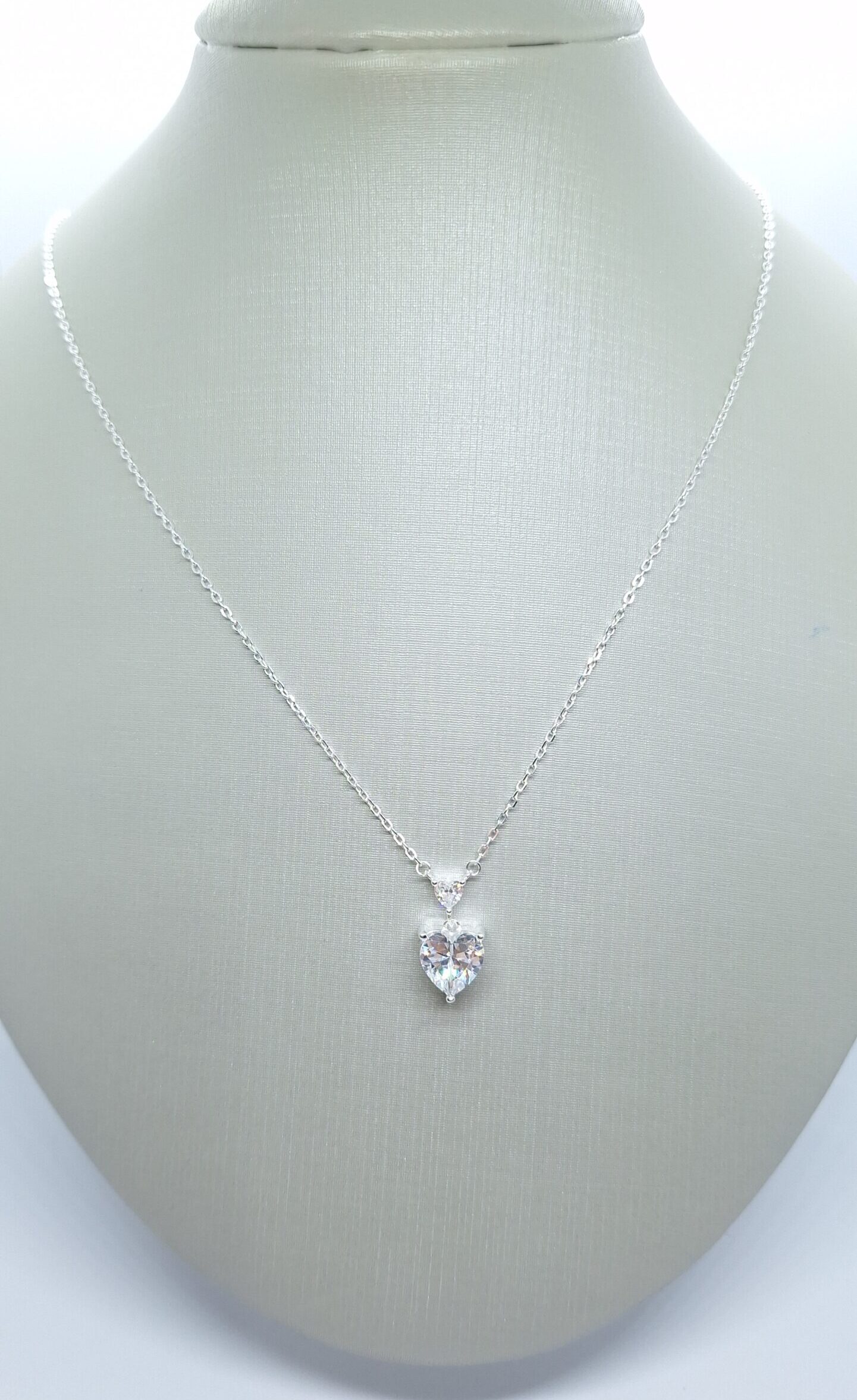 Colar coração duplo Zirconia Prata 925