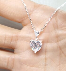 Colar coração duplo Zirconia Prata 925