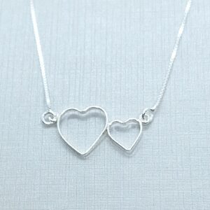 Colar Pingente coração vazado com coração menor Prata 925