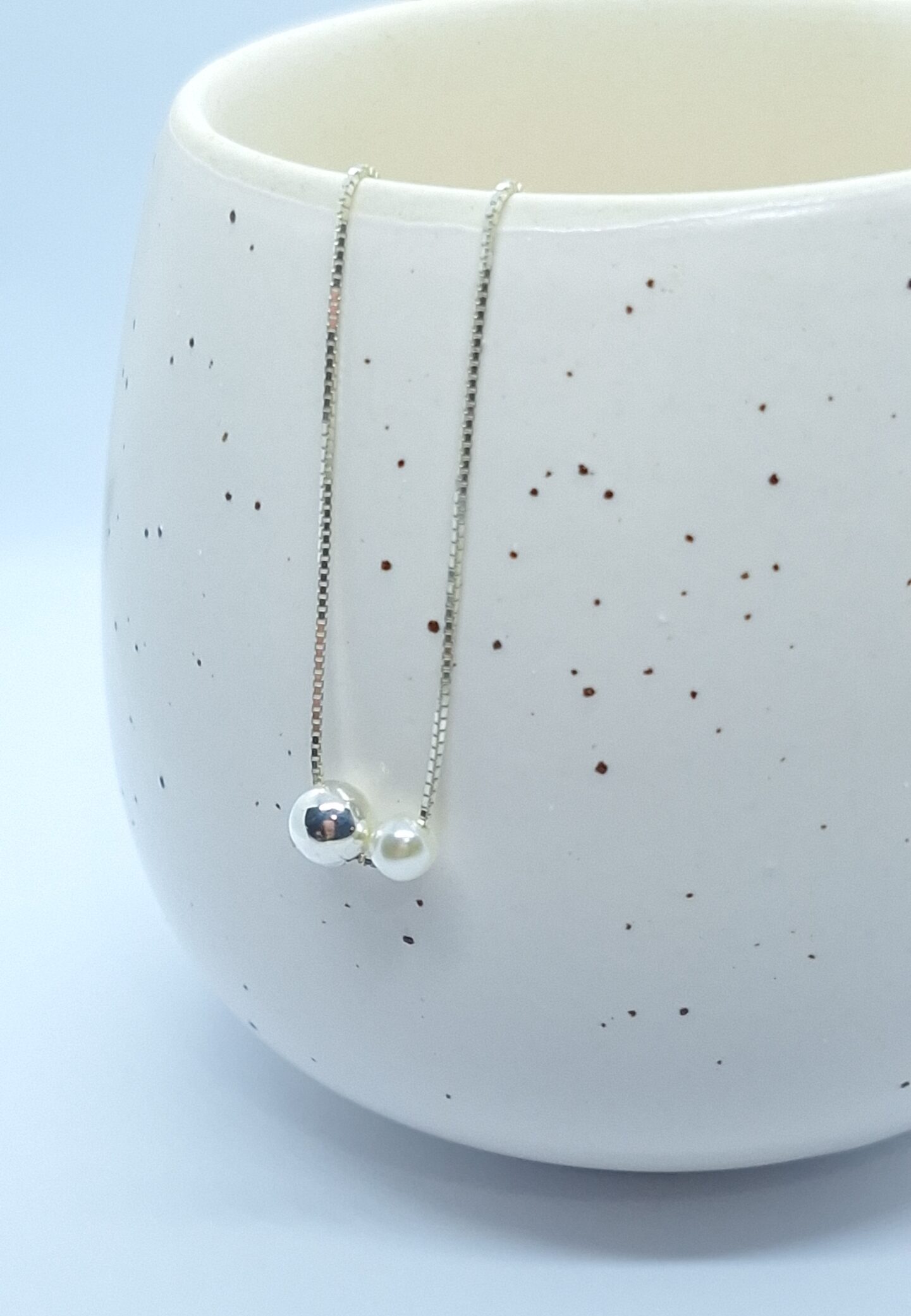 Colar Pingente Esfera lisa e pérola Prata 925