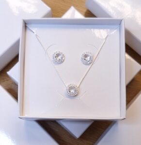 Conjunto pingente e brincos 8,3mm redondo zircônia Cristal Prata 925