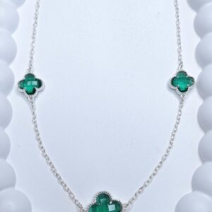 Colar Chocker 3 Trevos verdes Prata 925