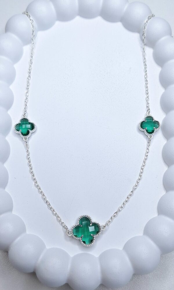 Colar Chocker 3 Trevos verdes Prata 925