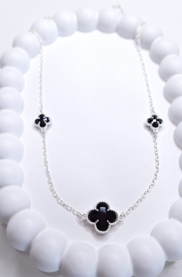 Colar Chocker 3 Trevos pretos Prata 925