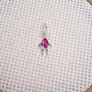 Pingente Menina zircônia gota pink com pérola 17mmx9mm Prata 925