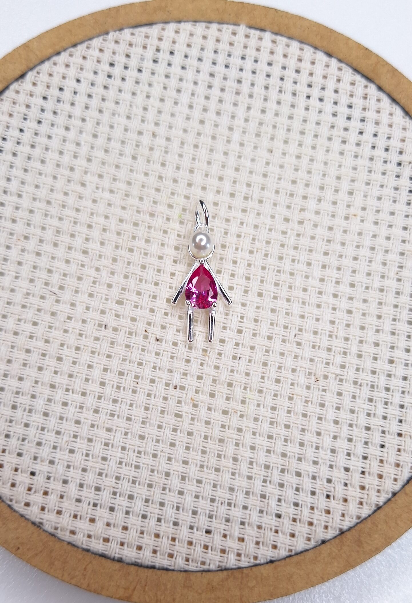 Pingente Menina zircônia gota pink com pérola 17mmx9mm Prata 925