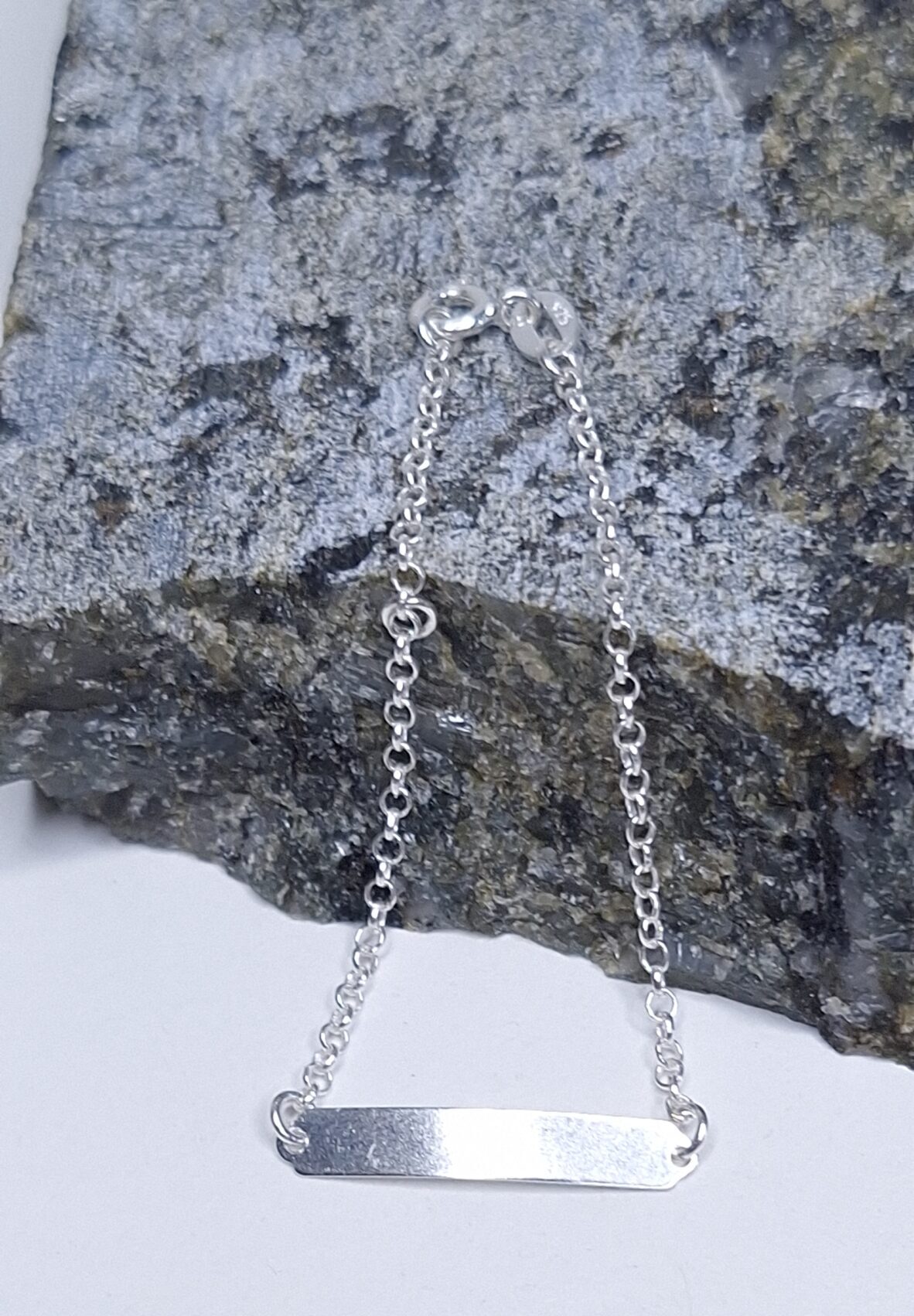 Pulseira Infantil Plaquinha Elo português 14cm Prata 925