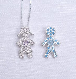 Pingente Menino coração zircônia Azul cravejado 15mmx10mm Prata 925