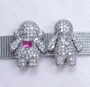 Pingente Charm Menino 3D Coração Azul cravejado fecho click duplo 19mmx16mm Banhado à Ródio