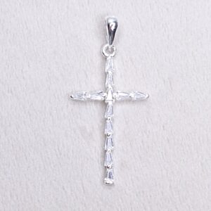 Pingente Cruz de Zirconia Navete 30mm Prata 925