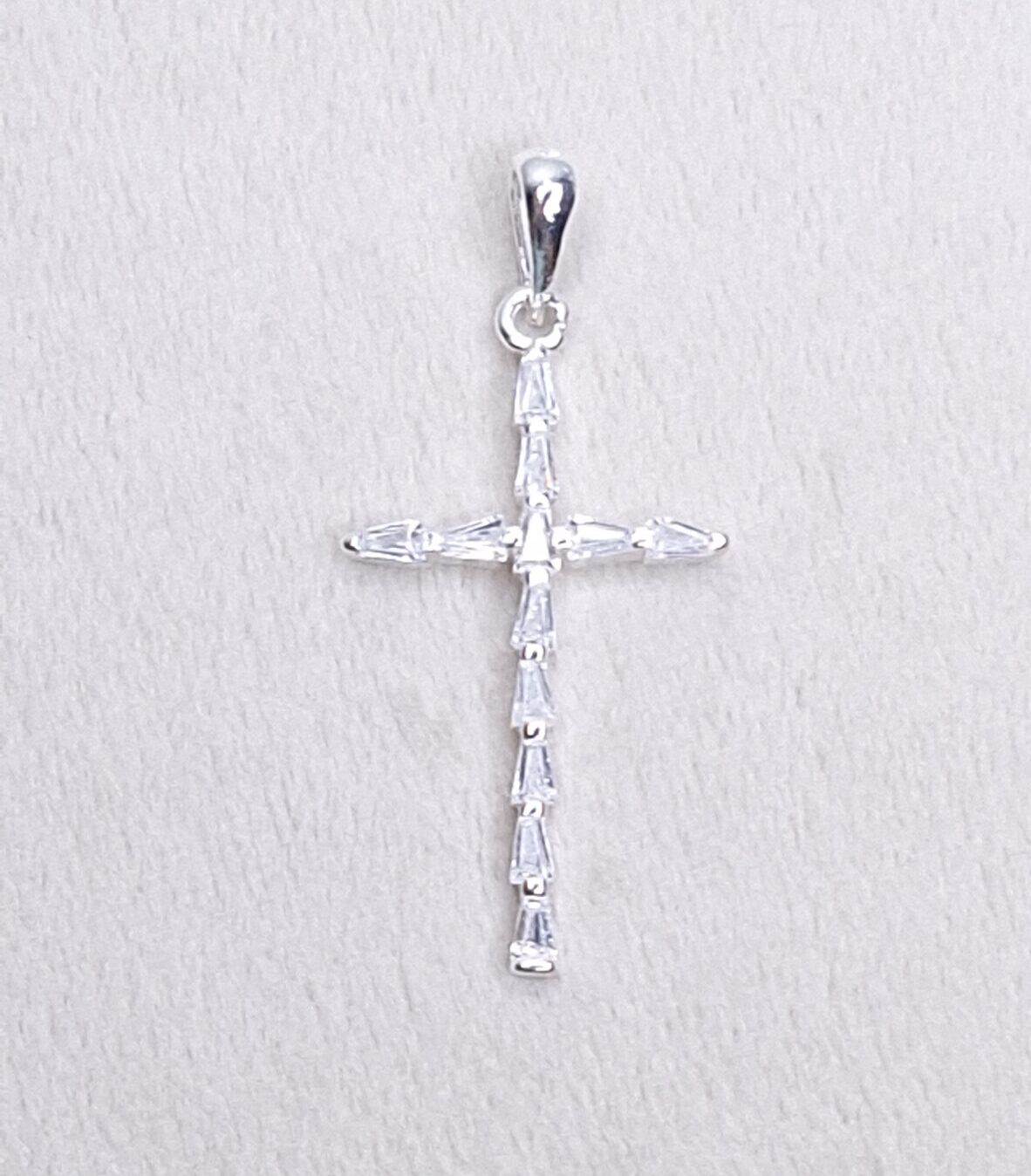 Pingente Cruz de Zirconia Navete 30mm Prata 925