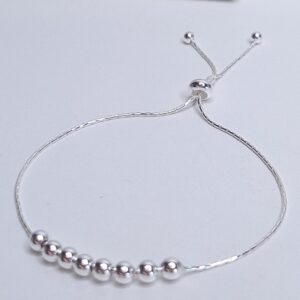 Pulseira 10 esferas lisas 4mm regulável shambala Prata 925